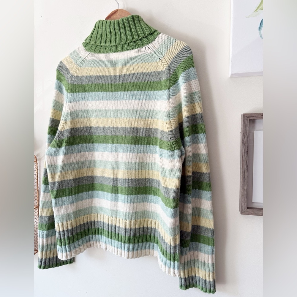 GAP 2003 Y2K Striped Turtleneck Sweater Green Multicolor Stripe Wool Blend XL - Picture 8 of 13